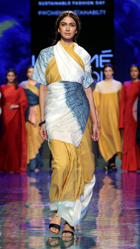 Crossing Over Saree - Haldi