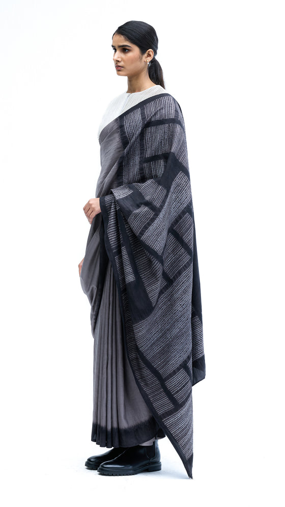 Below the Grid Saree - Grey