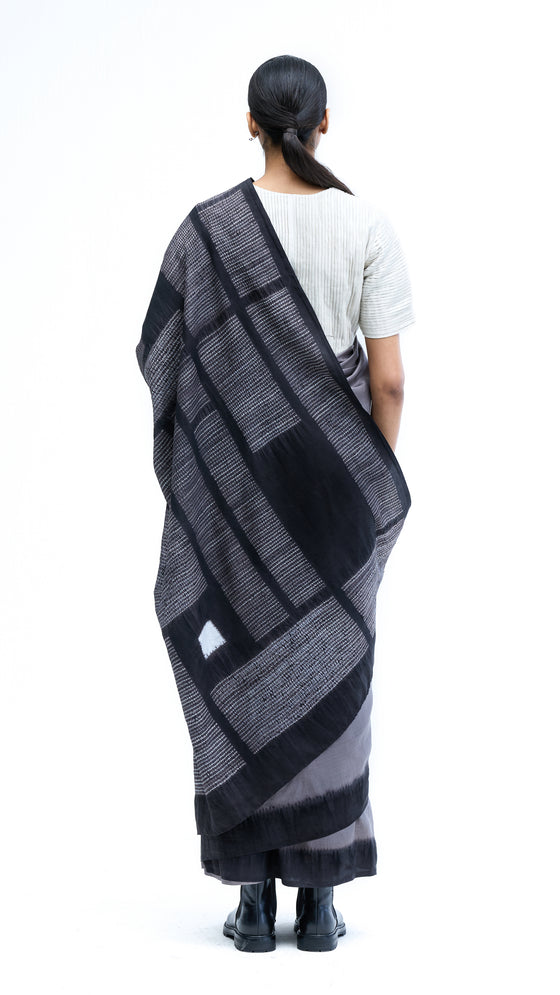 Below the Grid Saree - Grey