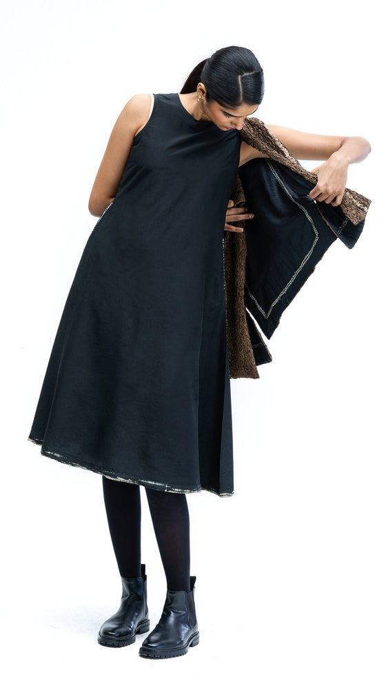 Solid Dress - Black-Beige