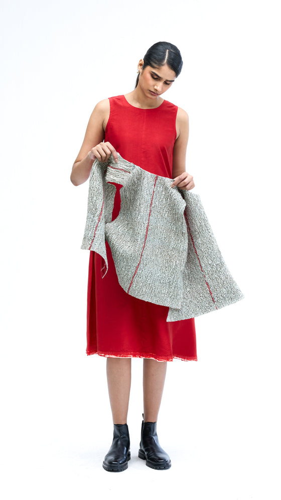 Solid Dress - Red-White