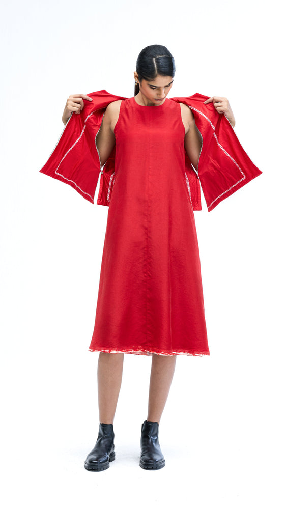Solid Dress - Red-White
