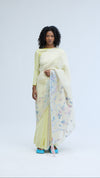 Algae Saree White Lime