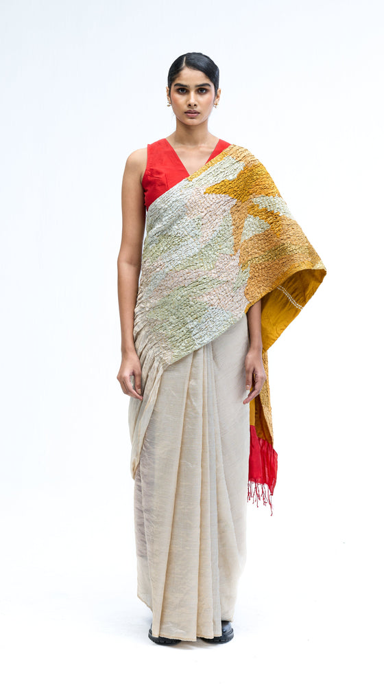 Shifter Saree - Mustard-Ivory
