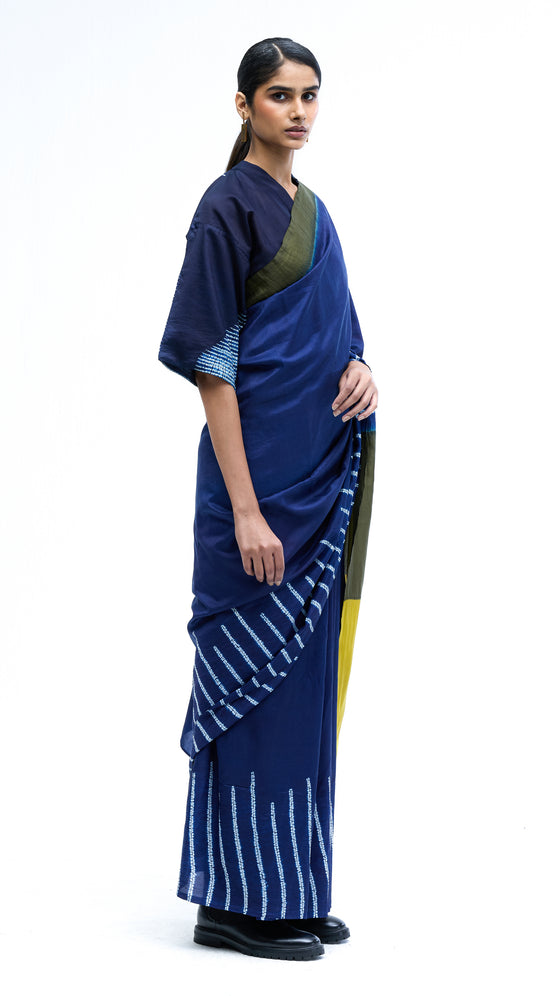 Where Lines Meet Water Saree - Indigo