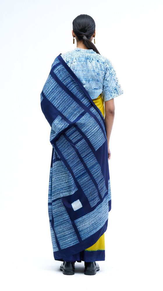 Below the Grid Saree - Indigo