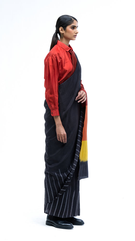 Where Lines Meet Water Saree - Black