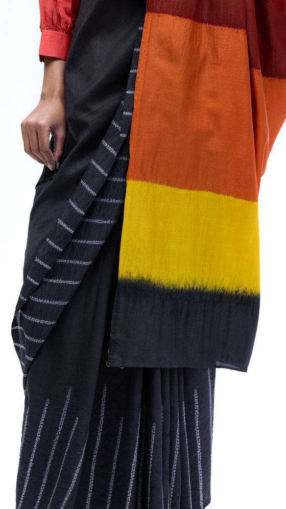 Where Lines Meet Water Saree - Black