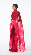 Segment Organza Saree - Red/Fuschia