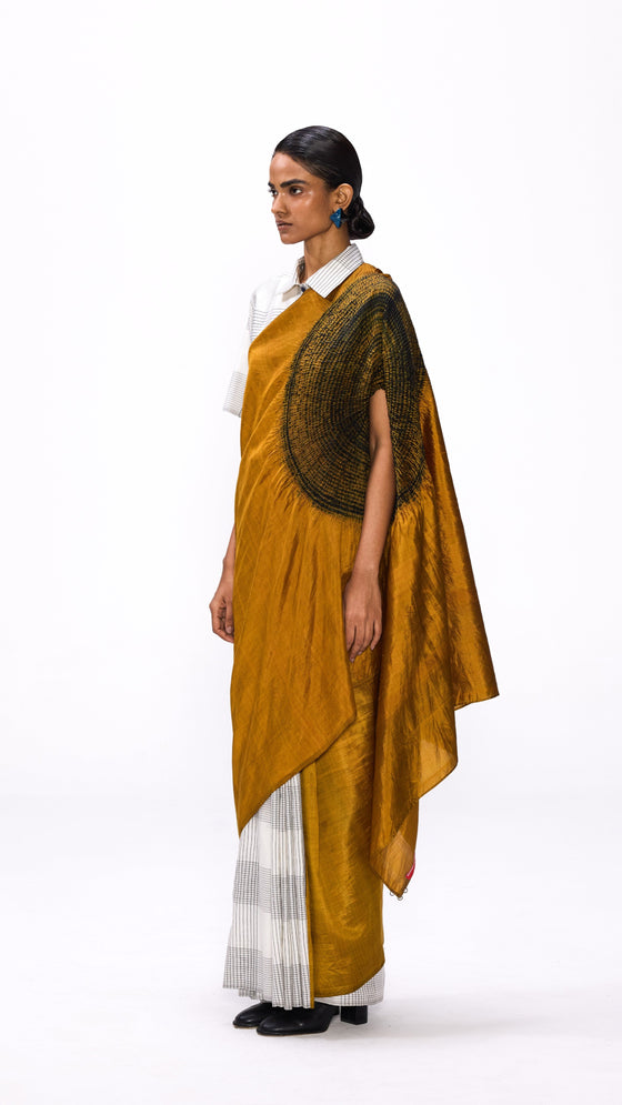 The Handsfree Saree - Ochre Checks