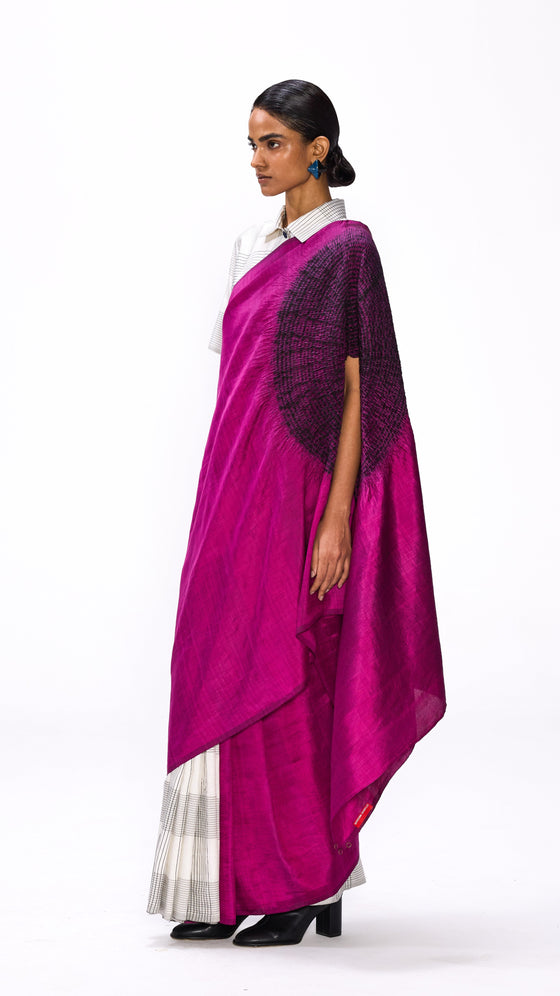 The Handsfree Saree - Magenta Checks