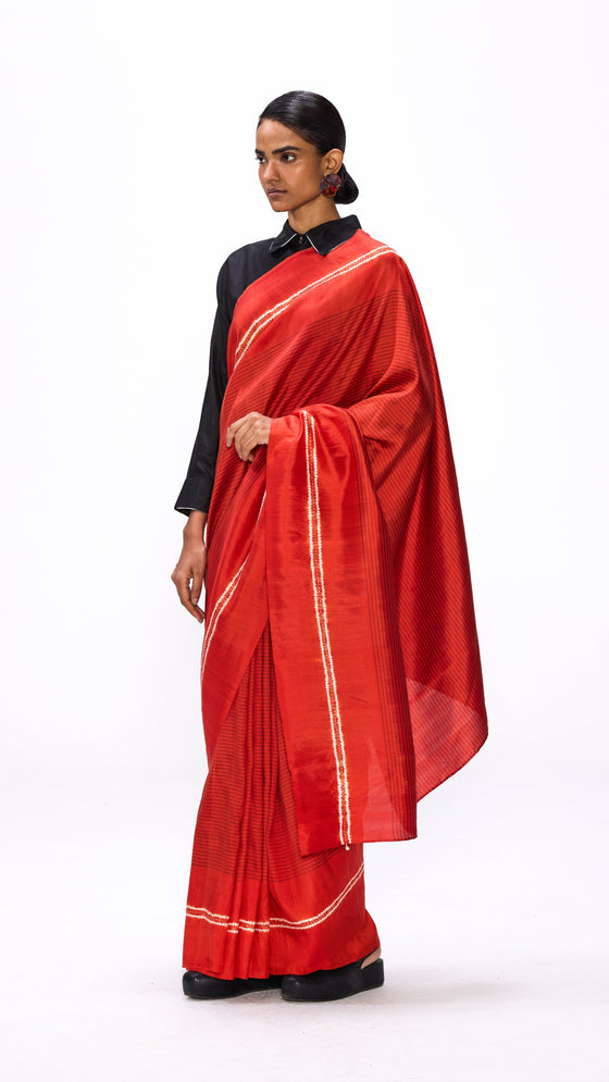 Margin Saree - Flame