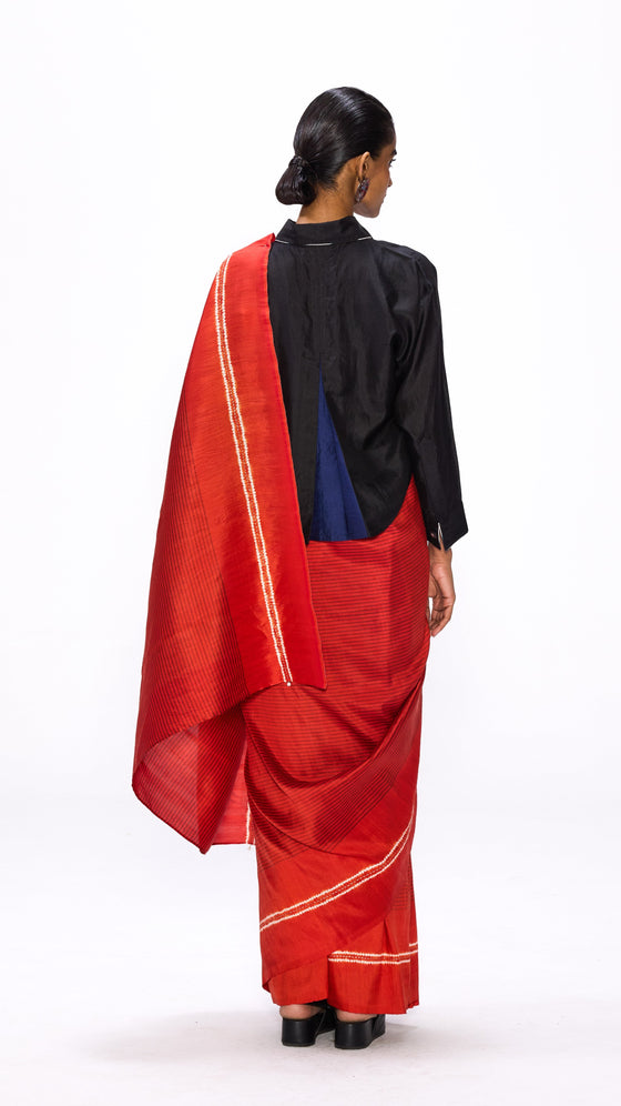 Margin Saree - Flame