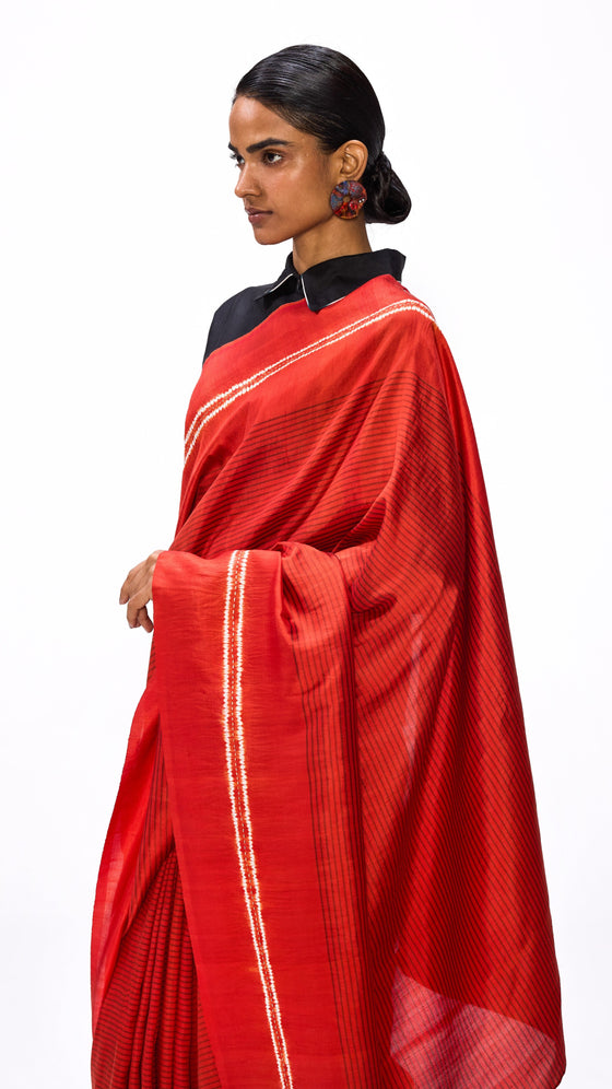 Margin Saree - Flame