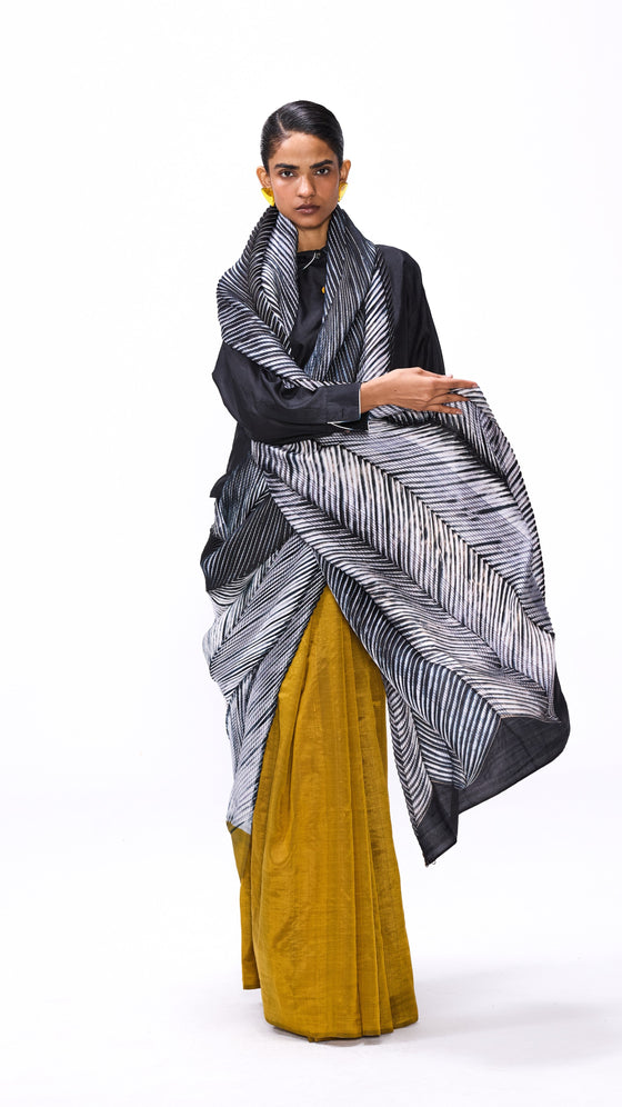 Strokes Saree - Ochre