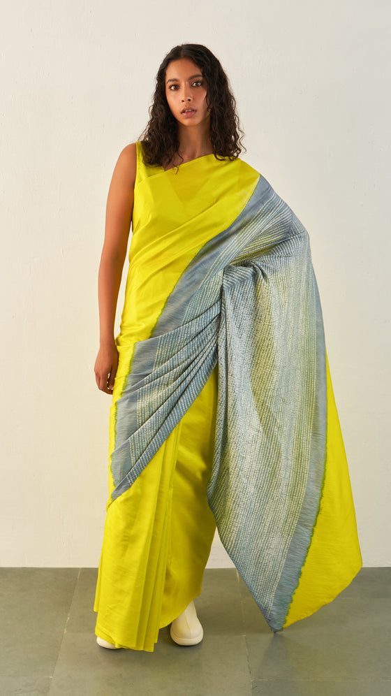 Stream Saree - Lime/Grey