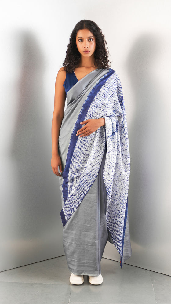 Stream Saree - Navy/Grey