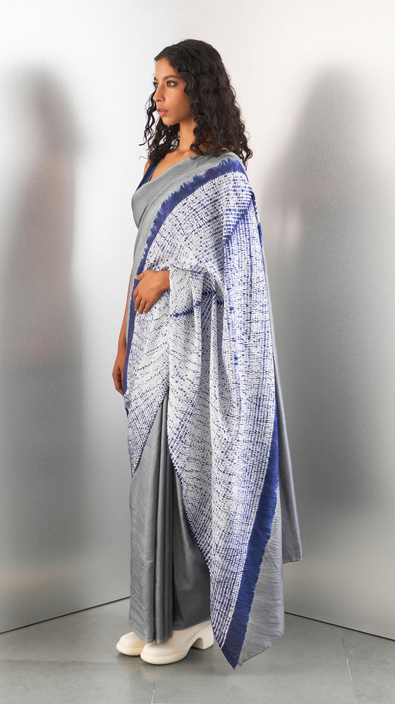 Stream Saree - Navy/Grey