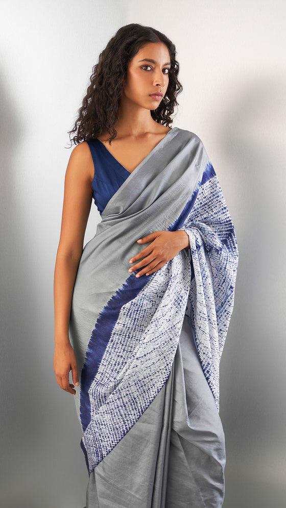 Stream Saree - Navy/Grey