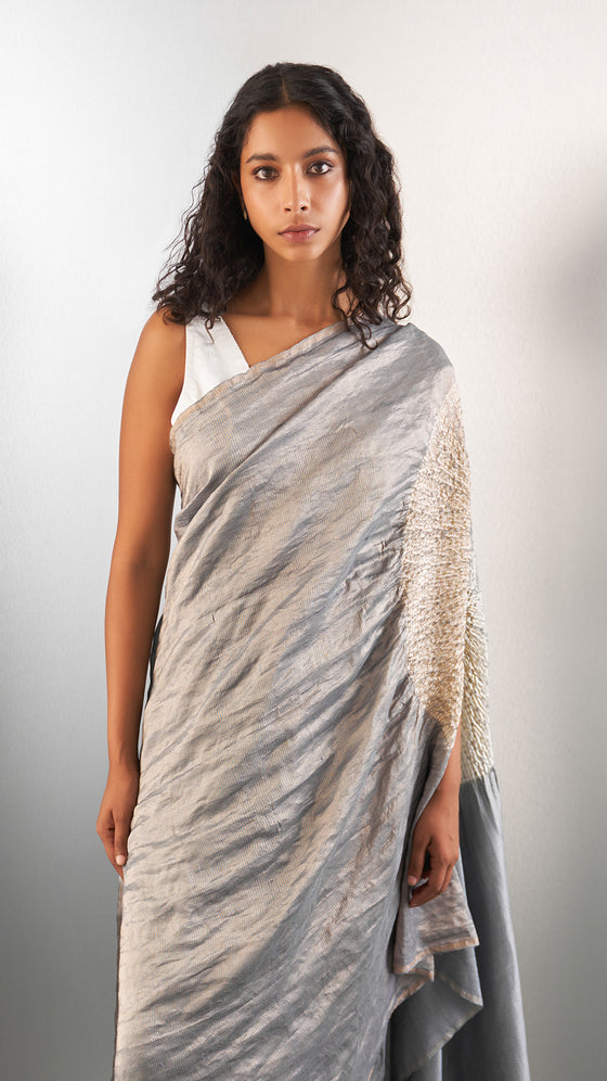THE HANDSFREE SAREE - METALLIC GREY