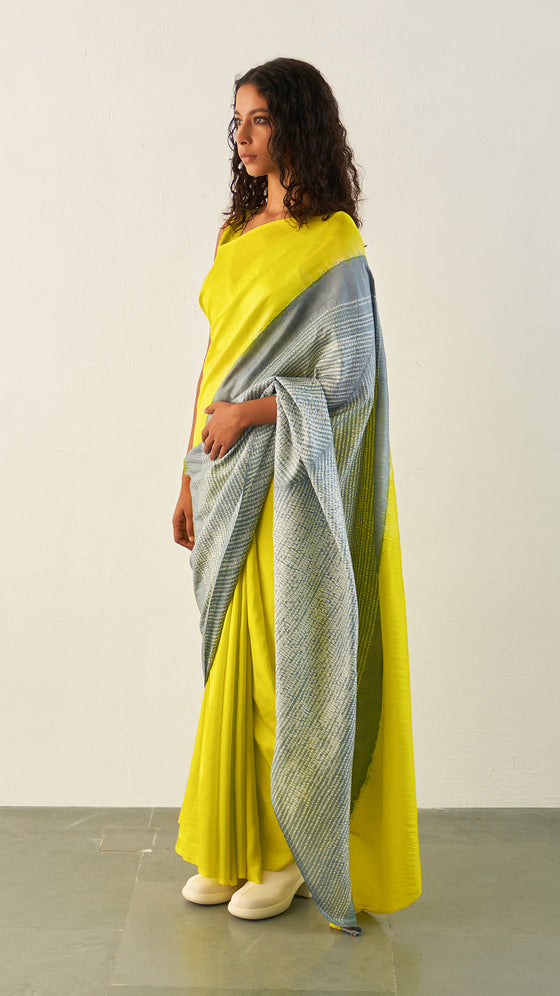 Stream Saree - Lime/Grey