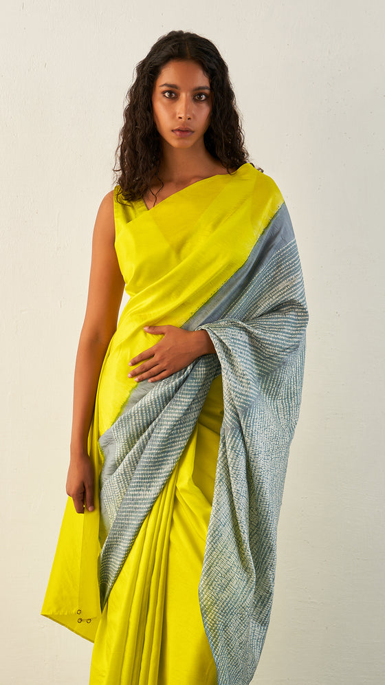 Stream Saree - Lime/Grey
