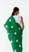 SEGMENT ORGANZA SAREE - WHITE/GREEN