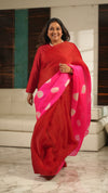 SEGMENT ORGANZA SAREE - RED/FUCHSIA