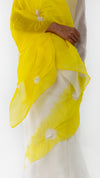 SEGMENT ORGANZA SAREE - WHITE/YELLOW