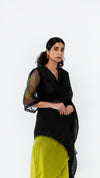 POLKA ORGANZA SAREE-LIME/BLACK