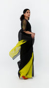 POLKA ORGANZA SAREE-LIME/BLACK