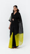 POLKA ORGANZA SAREE-LIME/BLACK