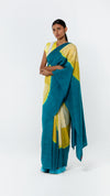 POLKA SHIBORI SAREE - LIME/TEAL