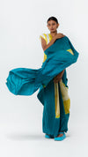 POLKA SHIBORI SAREE - LIME/TEAL