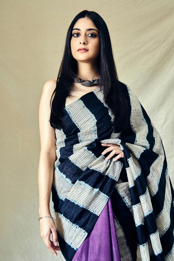 Colour-blocked Checkered Silk Saree