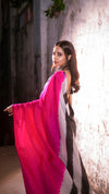 Fuchsia-Black Colour-blocked Shibori Saree