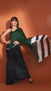 Bottle green-black Colour-blocked Shibori Saree