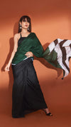 Bottle green-black Colour-blocked Shibori Saree