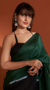 Bottle green-black Colour-blocked Shibori Saree