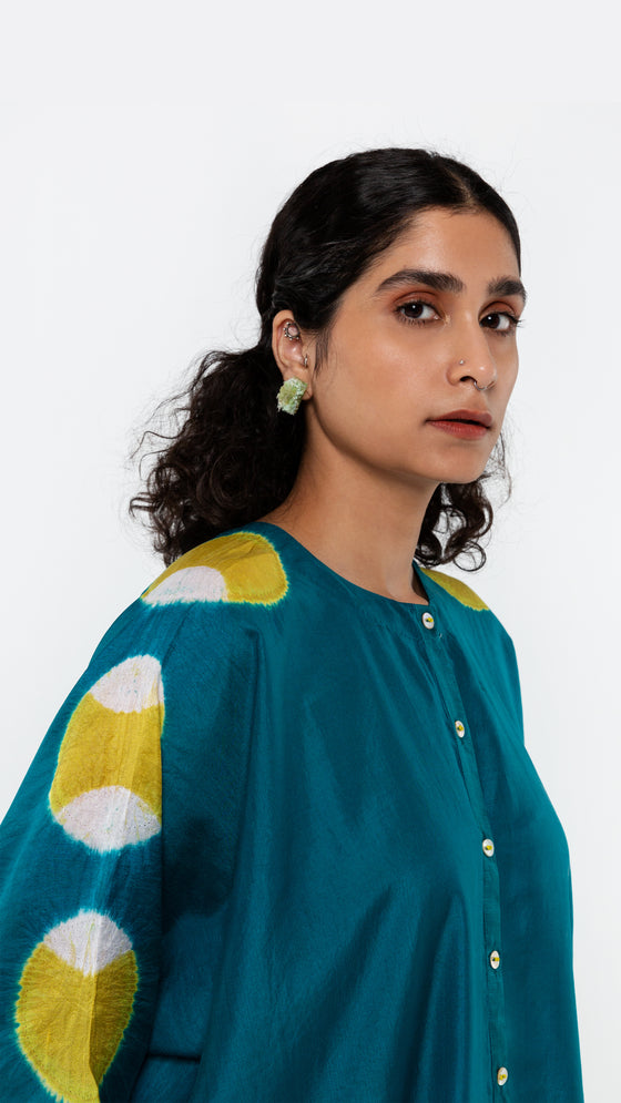 OVERLAP KAFTAN SHIRT - LIME/TEAL