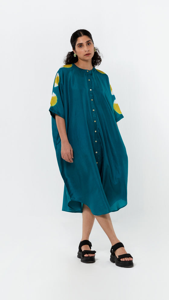 OVERLAP KAFTAN SHIRT - LIME/TEAL