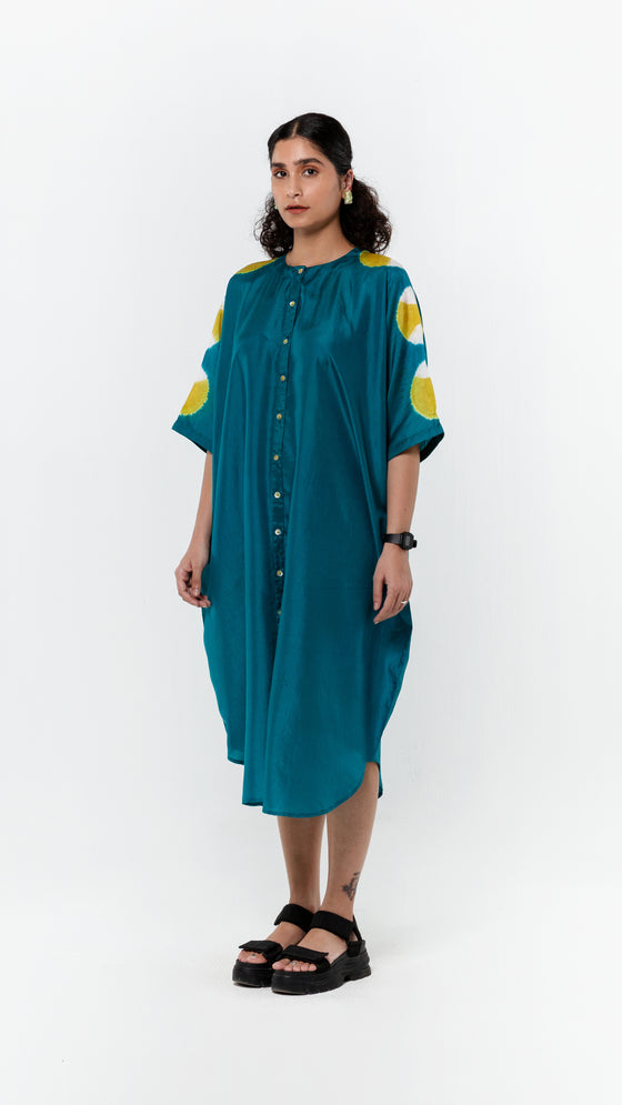 OVERLAP KAFTAN SHIRT - LIME/TEAL