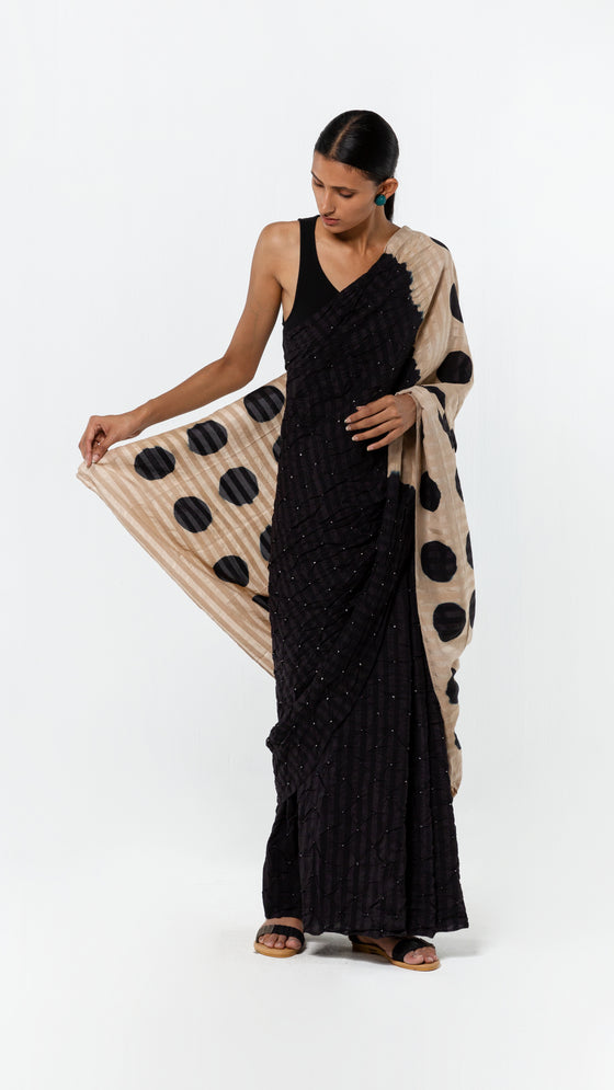 POLKA BANDHANI SAREE - BLACK