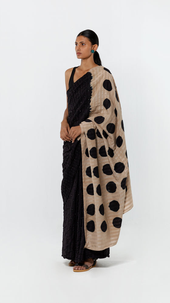 POLKA BANDHANI SAREE - BLACK