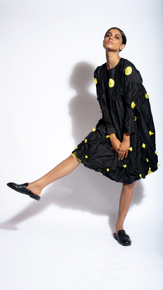 Black-Lime Polka Dress