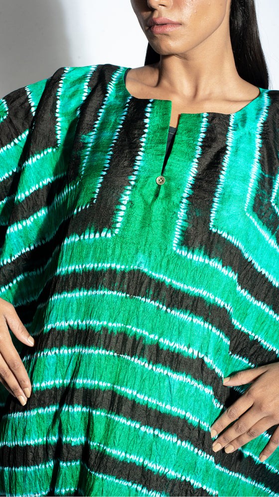 Green-Black Striped Shibori kaftan