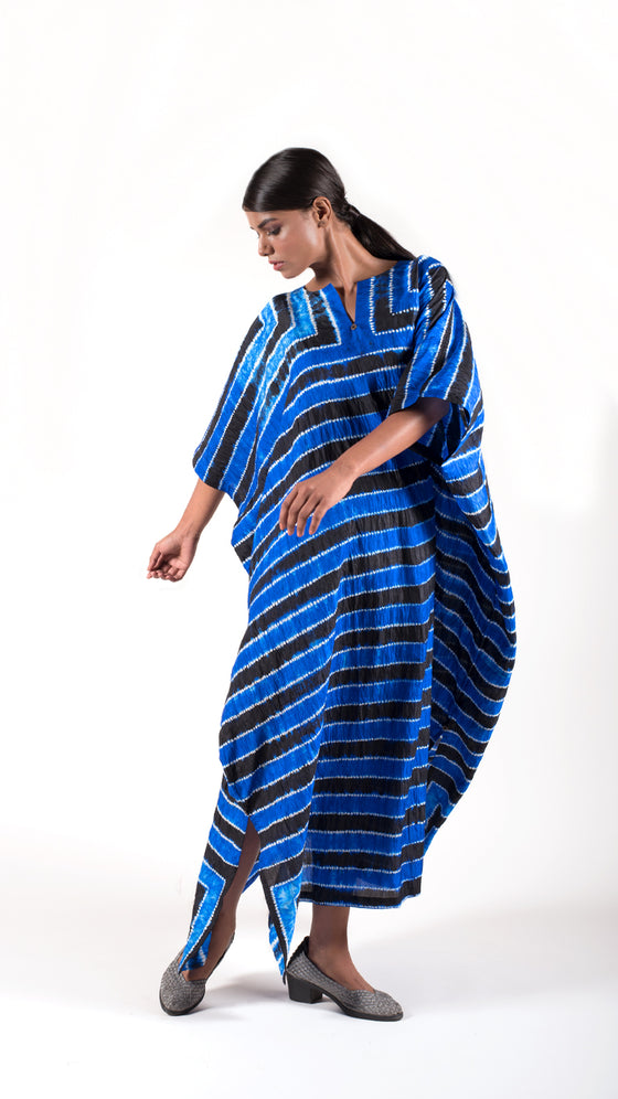 Royal blue-Black Striped Shibori kaftan