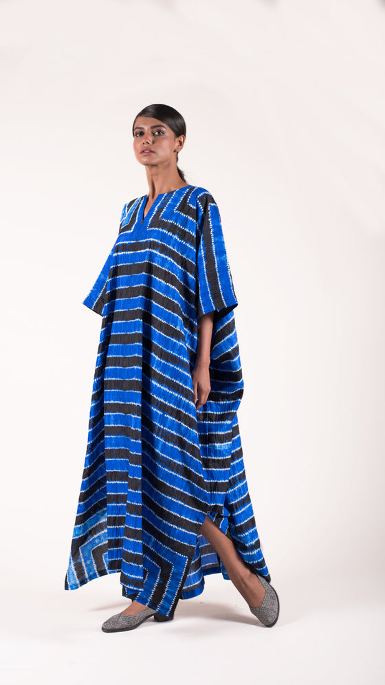 Royal blue-Black Striped Shibori kaftan