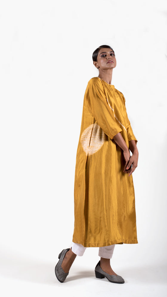 Mustard Shibori Silk Kurta