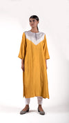 Mustard-Grey Shibori Silk Kurta